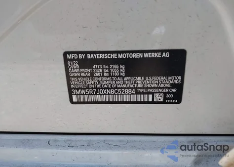 2022 BMW 330I xDrive from USA, damaged, VIN 3MW5R7J0XN8C52884
